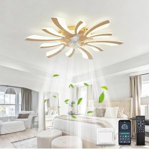 YOLEDY Plafondventilator met geïntegreerde lamp, modern, ventilatiescherm met stil licht, dimbaar, geheugenfunctie, 6 snelheden, voor slaapkamer, keuken, goud