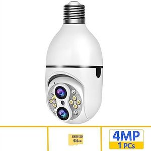 DVR-kits voor bewaking, 4MP E27 Lamp Surveillance Camera Dual Lens 10X Zoom Indoor IP Camera Automatische Tracking Kleur Nachtzicht Babyfoon,Buitencameratoezicht(4MP Add 64G Card)