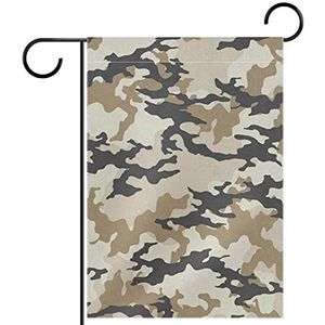 grijsbruine camouflage Tuinvlag 12x18 inch,Kleine tuinvlaggen dubbelzijdig verticale banner buitendecoratie