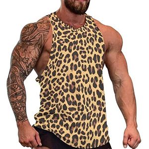Bruine Cheetah heren tanktop grafische mouwloze bodybuilding T-shirts casual strand T-shirt grappige sportschool spier