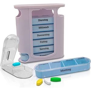 Nestor&Gamble Tablettenbox 7 dagen I pillendoos met 4 vakken voor ochtend, middag, 's avonds & 's nachts I Praktische week-tablettenbox incl. tablettenverdeler I tablettentoren 7 dagen I afzonderlijk