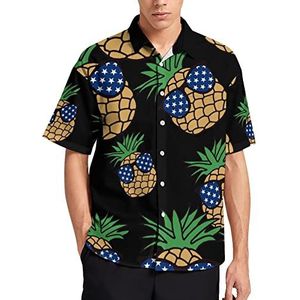 Amerikaanse Vlag Ananas Hawaiiaanse Shirt Voor Mannen Zomer Strand Casual Korte Mouw Button Down Shirts met Pocket