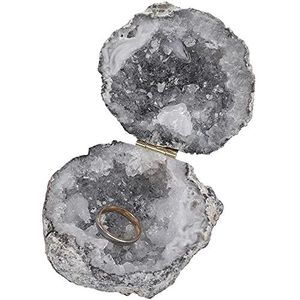 Crystal Stone Ring Box Agaat Geode Ketting Case Quartz Oorbel Houder, Natuurlijke Crystal Cluster voor voorstel, verloving, bruiloft, Keepsake, Agaat Décor, Kunstwerk, Donkergrijs