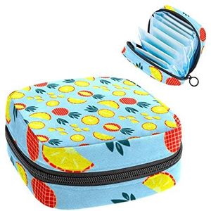 ananas comosus Blue Period Pouch Draagbaar, Tampon opbergtas voor maandverband, Meerkleurig, 4.7x6.6x6.6 in/12x17x17 cm