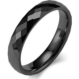 4MM wolfraam staal diamant geslepen gezicht ring unisex stijl wolfraamcarbide trouwring alternatieve paar hand sieraden (Color : Black, Size : 10#)