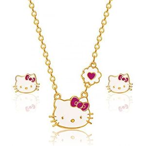 Hello Kitty Sieraden voor meisjes Fashion Stud Oorbellen en Ketting Set, officieel gelicentieerd, Messing, niet van toepassing