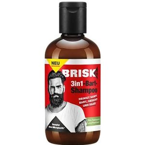 BRISK 3-in-1 baardshampoo, 150 ml, baard- en haarverzorging, gezichtsreiniging voor mannen, shampoo voor zacht baardhaar, verzorgingsproduct met biologische theeboomolie
