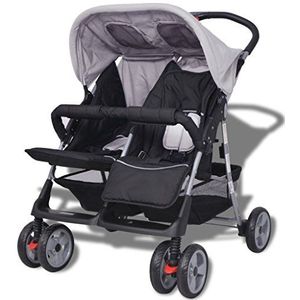 Festnight Inklapbare baby tweelingwagen kinderwagen van staal + Oxford-weefsel geschikt voor 1-2 kinderen tot 15 kg - grijs en zwart