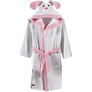 Badjas Kind Meisje Badstof, Superzacht Turkse Katoen, Met Capuchon, Absorberend, Comfortabel, Dikke Kinderbadjas voor Kinderen, Hond, Wit (5-6 Jaar)