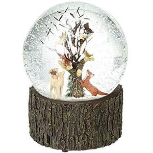 Heaven Sends Woodland Animals Scene Muzikale Sneeuwbol op een Decoratieve Houten Effect Basis