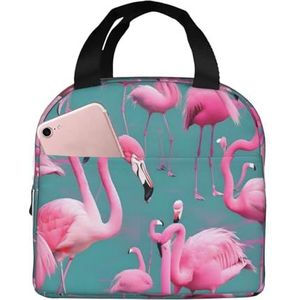 A Flock of Flamingo's Unisex verdikte geïsoleerde lunchtas met voorvak voor werk, reizen, wandelen, picknick