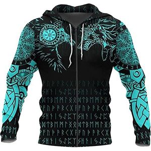 Mannen Vintage Viking Odin Raven Celtic Wolf Hoodie, vintage Rune Street Sweatshirt, T-shirt Tops
