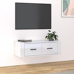 SMTSEC Hangende TV Kast Hoogglans Wit 80x36x25 cm Engineered Hout