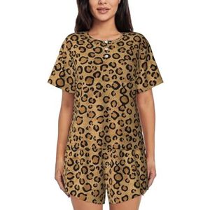 JIAWUJYNB Pyjama met korte mouwen en wilde luipaardprint voor dames - comfortabele korte sets met mouwen en zakken, Zwart, XL