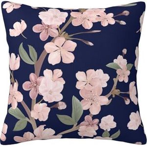 YUNWEIKEJI Bloemen kersenbloem Sakura marineblauw, kussensloop decoratieve kussensloop zachte polyester kussenslopen 45x45 cm