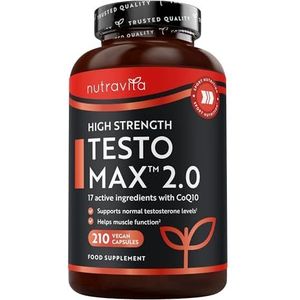 Nutravita TESTOMAX™ 2.0 testosteronsupplementen voor mannen - 210 veganistische capsules - 1450 mg per portie - testosteronbooster - 17 actieve ingrediënten - Ashwagandha KSM 66®, CoQ10, Maca Wortel