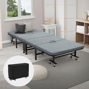 ECD Germany logeerbed 80x190 cm opvouwbaar eenpersoonsbed met matras en kussen inklapbaar bed met 8 wielen stalen frame stabiel tot 200 kg draagbaar metalen bed voor zowel kinderen als volwassenen