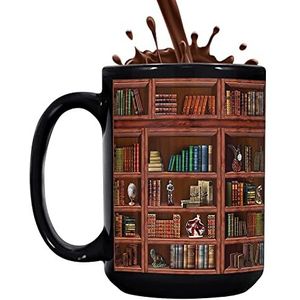 Boekenplank mok | Grote capaciteit keramische bibliotheek boekhouder keramische koffie Mark mok,Boekenplankbeker van 430 ml, aan beide zijden bedrukt voor boekenliefhebbers Fanelod