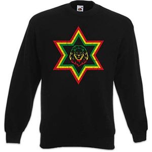 Urban Backwoods Rasta Star Lion Heren Sweatshirt Pullover Sweater Zwart Maat L