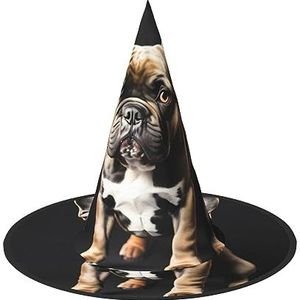 TyEdee Halloween heksenhoed tovenaar spookachtige pet mannen vrouwen, voor Halloween feest decor en carnaval hoeden -lange oren Franse bulldog