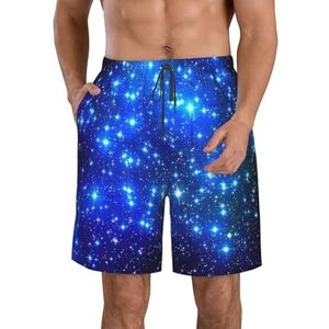 JIAWUJYNB Blue Shining Stars Print strandshorts voor heren, lichtgewicht, sneldrogend, zwembroek met trekkoord en zakken, Wit, XL