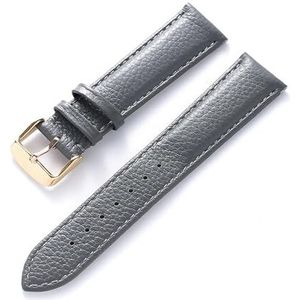 Jeniko Echt Lederen Band Dames Zacht Leer Lychee Graan Koeienhuid Horlogeband Heren Waterdicht 14 16 18 Mm Horlogeketting Accessoires (Color : Grey gold buckle, Size : 13mm)