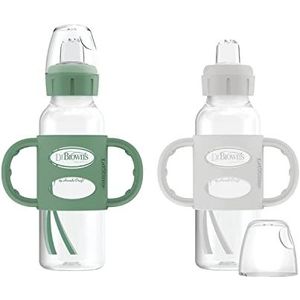 Dr. Brown's Milestones Smalle Overgangsfles Sippy met Siliconen Handvatten 8oz 250ml 6m+ Groen en Grijs 2-Pack