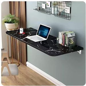 Wandtafel Inklapbaar，Drijvend Wandbureau，Wasserij Klaptafel，Wandbureau Neerklapbaar，Drijvend Kaartbureau，Geschikt Voor Studeerkamer, Slaapkamer, Balkon.(Black,120 * 30cm/47.2 * 11.8in)