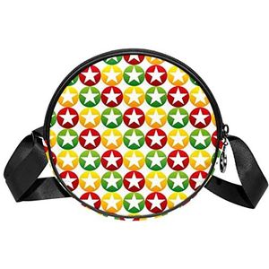Ronde Crossbody Tas Messenger Bag Purse voor Vrouwen Cirkel Star Patroon met Witte Achtergrond, Meerkleurig, 6.7x6.7x2.3 in, Sling Rugzakken