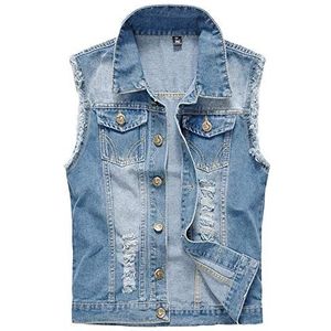 Heren Denim vesten, Casual gescheurde vest, mouwloze jassen, Cowboy uitloper - blauw - M