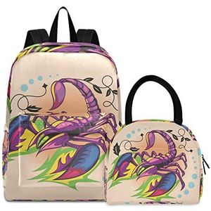 Schorpioentang Art. Boekstas lunchpakket set schouder rugzak bookbag kinderen rugzak geïsoleerde lunchbox-tas voor meisjes jongens, Patroon., Medium