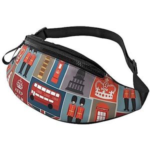 Engeland Symbolen Gedrukt Fanny Pack, Heuptas Pack Voor Mannen & Vrouwen, Heupheuptas Met Verstelbare Riem Voor Casual Reizen Wandelen, Zwart, One Size