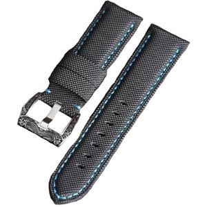 Pgqjfks 20mm/22mm/24mm/26mm Carbon Fiber Geruite Lederen Band, Gegraveerde gesp, Blauwe Lijn, 26mm, Nylon