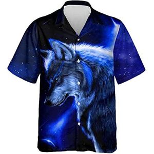 Zomer Mens Dier Wolf 3D Gedrukt Strand Korte Mouw Hawaiiaanse Shirt Casual Knop Blouses Oversized Tops, 1, M