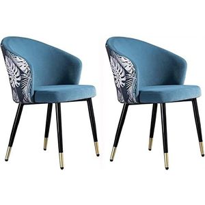GEIRONV Eetkamerstoelen set van 2, met metalen poten fluwelen zitting en geborduurde rugleuning moderne huishoudelijke make-up stoel slaapkamer dressing stoel Eetstoelen (Color : Lake Blue, Size : 8