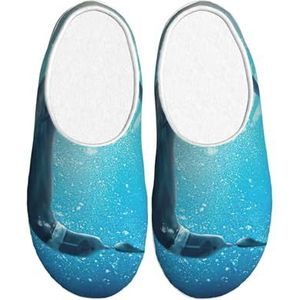 EdWal winter de dolfijn print Winter Warme Slippers Indoor Anti-slip Pluche Slippers Ontspannen thuis voor Vrouwen Mannen, Zwart, 37.5 EU