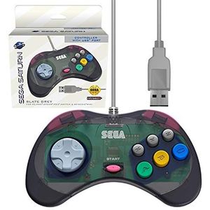 Retro-Bit Officiële Sega Saturn USB Controller Pad (Model 2) voor Sega Genesis Mini, PS3, PC, Mac, Steam, Switch - USB-poort (leisteen grijs)