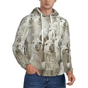 Jkkghll Leuke Lama-print Mannen Hooded Warme Lichtgewicht Trui Voor Winter Herfst En Lente Casual Wear, Zwart, XS