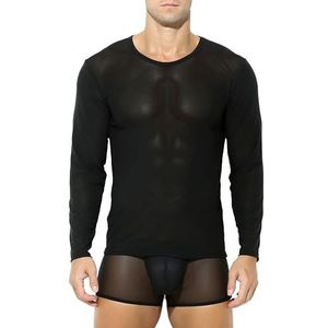 Herenshirt - Zwart - Transparant - Lange Mouwen - Slim Fit - Nylon