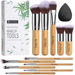 BS MALL Synthetische Bamboe Make-up Borstels Set met 1 Make-Up Spons