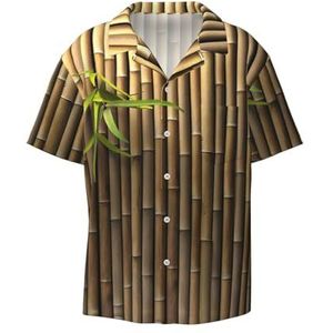 OdDdot Lente Bamboe Print Heren Jurk Shirts Atletische Slim Fit Korte Mouw Casual Business Button Down Shirt, Zwart, 4XL