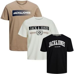 JACK & JONES T-shirt voor heren, set van 3 stuks, ronde hals, ronde hals, ronde hals, mix van katoen