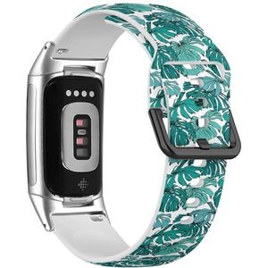 RYANUKA Zachte sportband compatibel met Fitbit Charge 5 / Fitbit Charge 6 (groene monstera bladeren) siliconen armband accessoire, Siliconen, Geen edelsteen