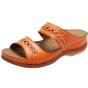 BKYWJTR6 Zomerslip-on pantoffels voor dames, casual, open teen, sleehak, zachte, ademende sandalen, oranje, 36 EU