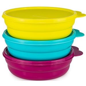 Tupperware Lentesparade Zomer Drops 3x 550 ml Geel Petrol Donker Paars Ronde container Kleine Kom