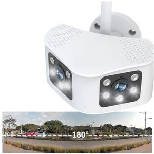 Bewakingscamera, Outdoor 4K 8MP 180° Ultra Brede Kijkhoek Panoramisch Dual Lens Vaste IP Camera Bewegingsdetectie CCTV Security Cam(8MP NO Card)