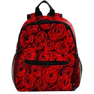 Mini Rugzak Pack Tas Romantische Rode Rose Bloemen Patroon Leuke Mode, Meerkleurig, 25.4x10x30 CM/10x4x12 in, Rugzak Rugzakken