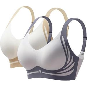 Krachtige Push-Up Naadloze BH Met Verstelbare Brede Bandjes(White+blue,XX-Large)