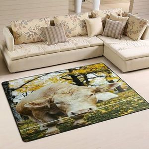Vloerkleed 100 x 150 cm, boerderij koe gele boom welkomstmat decoratie woonkamer tapijt groot flanellen mat tapijt, voor woonkamer, picknick