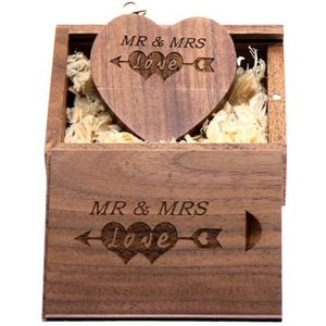 LXSINO 32 GB USB 3.0 flashdrive gegraveerd ""MR & MRS"" - 32 GB houten USB-stick in hartvorm met doos voor bruiloft, paar, ouders (walnoot | 32 GB)